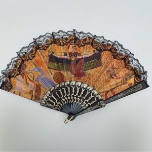 Decorative Egyptian Folding HandFan with Lace Trim